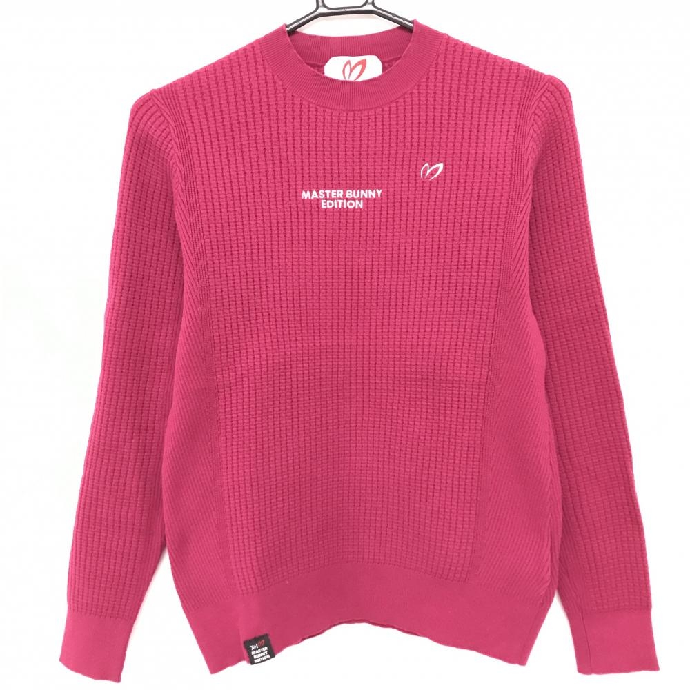 【美品】マスターバニー ハイネックセーター ボルドー 胸ロゴ ニット レディース 0(S) ゴルフウェア MASTER BUNNY EDITION