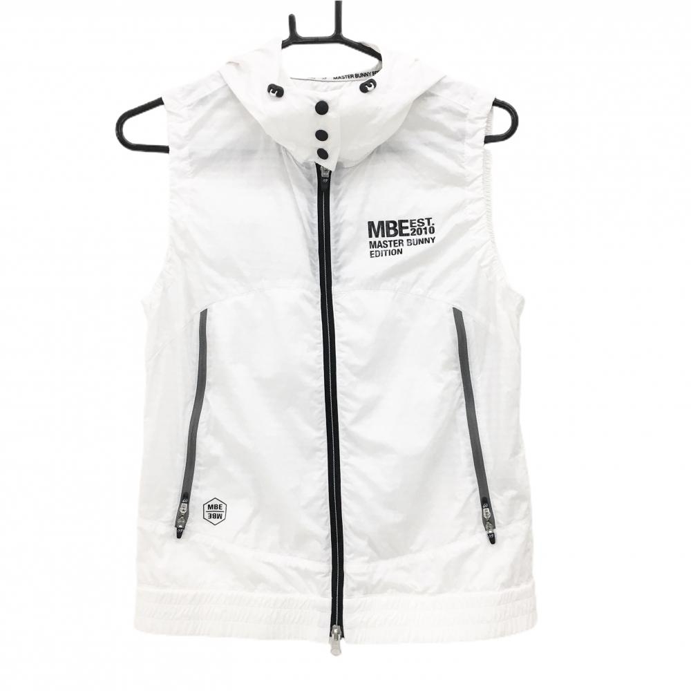 【美品】マスターバニー フード付ベスト 白×黒 地模様 ナイロン100％  レディース 1(M) ゴルフウェア 2024年モデル MASTER BUNNY EDITION