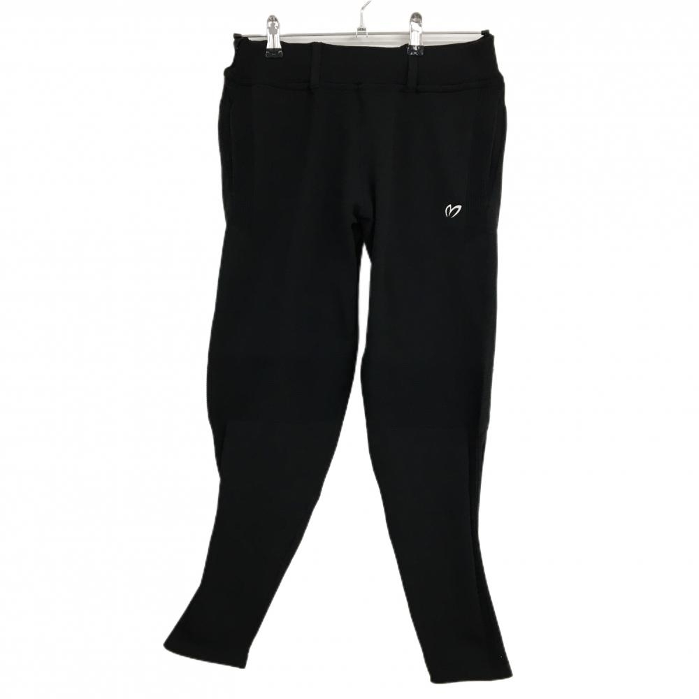 【美品】マスターバニー ニットパンツ 黒 ロゴ白 ウエストゴム ヒップ糸引き レディース 2(L) ゴルフウェア MASTER BUNNY EDITION