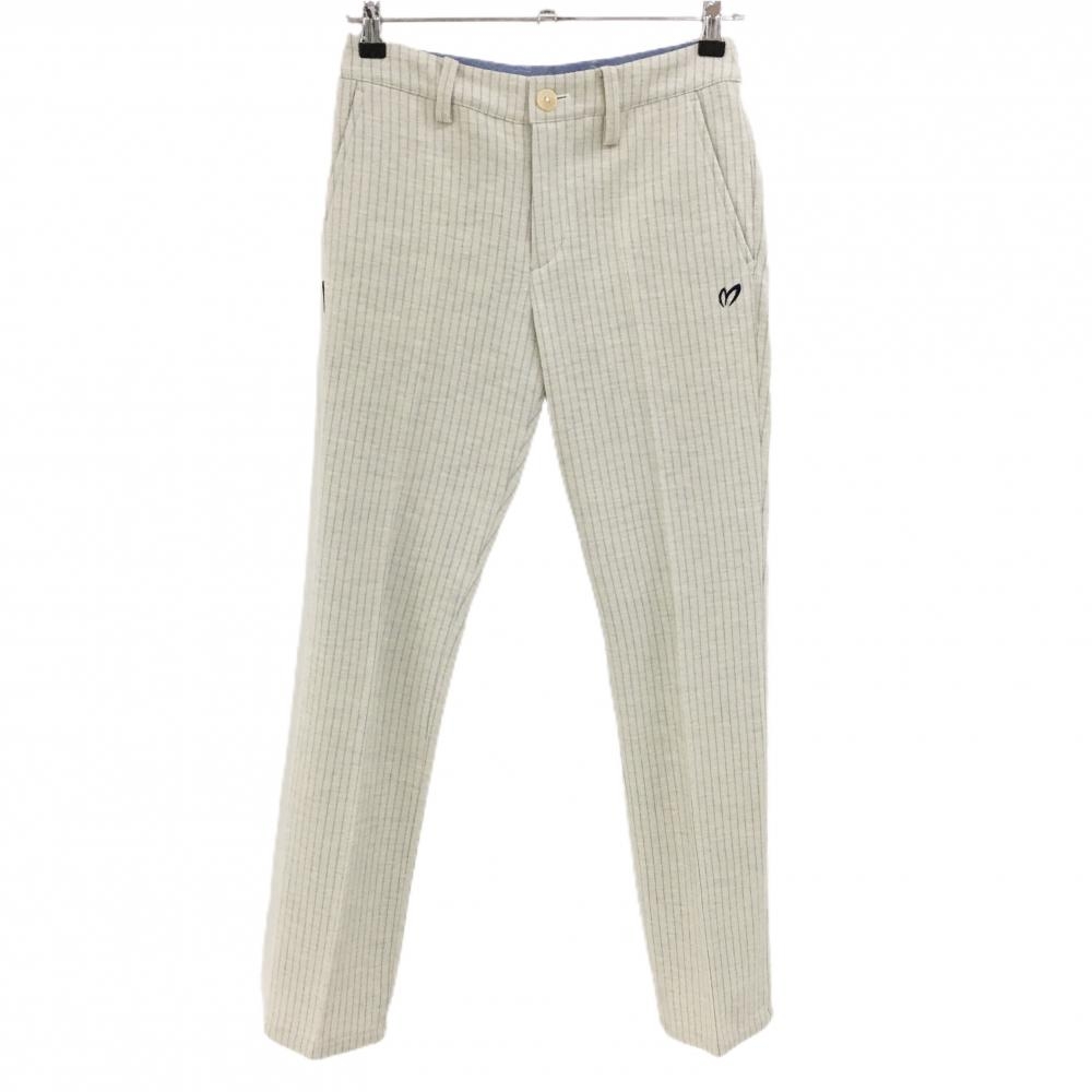 【超美品】マスターバニー パンツ アイボリー×グレー ストライプ ウール混 ロゴ刺しゅう レディース 0 ゴルフウェア MASTER BUNNY EDITION