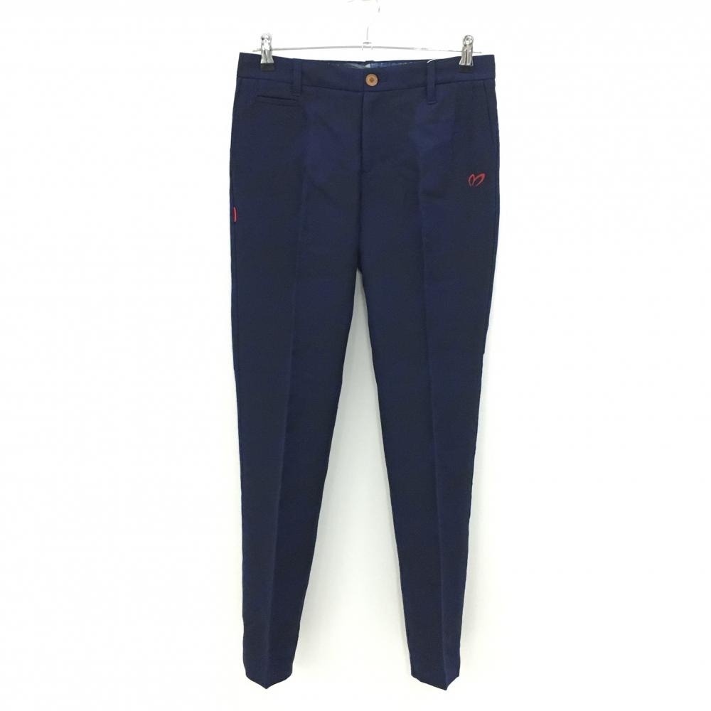 【新品】マスターバニー パンツ ネイビー×黒 総柄 千鳥 ウール混 蓄熱裏地 レディース 1(M) ゴルフウェア MASTER BUNNY EDITION