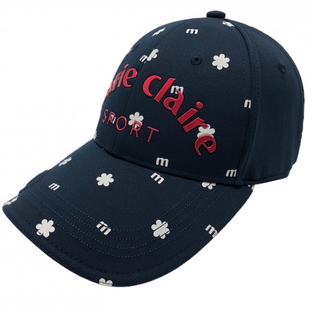 【美品】マリクレールスポール キャップ ネイビー×レッド 総柄 立体ロゴ レディース  ゴルフウェア marie claire