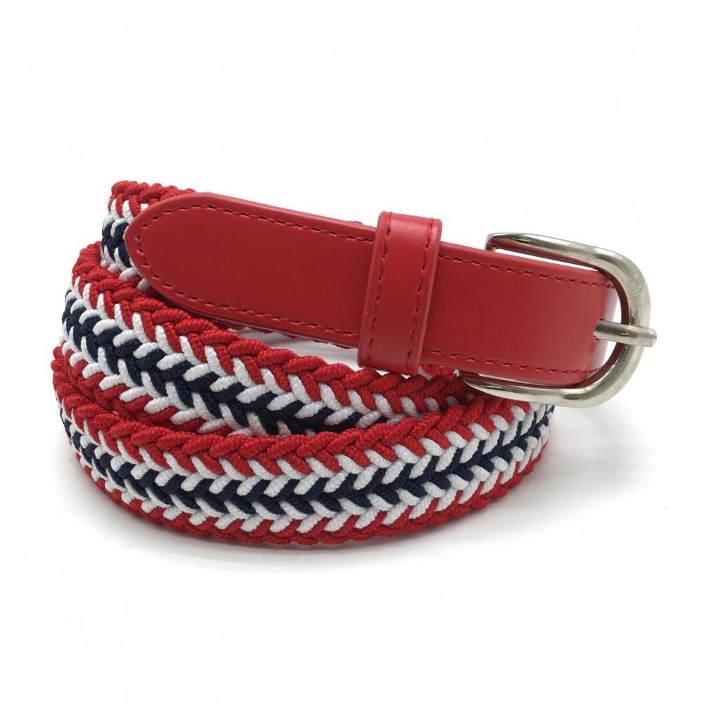 【美品】マリクレール メッシュベルト レッド×白 編込み 穴広がり レディース  ゴルフウェア marie claire