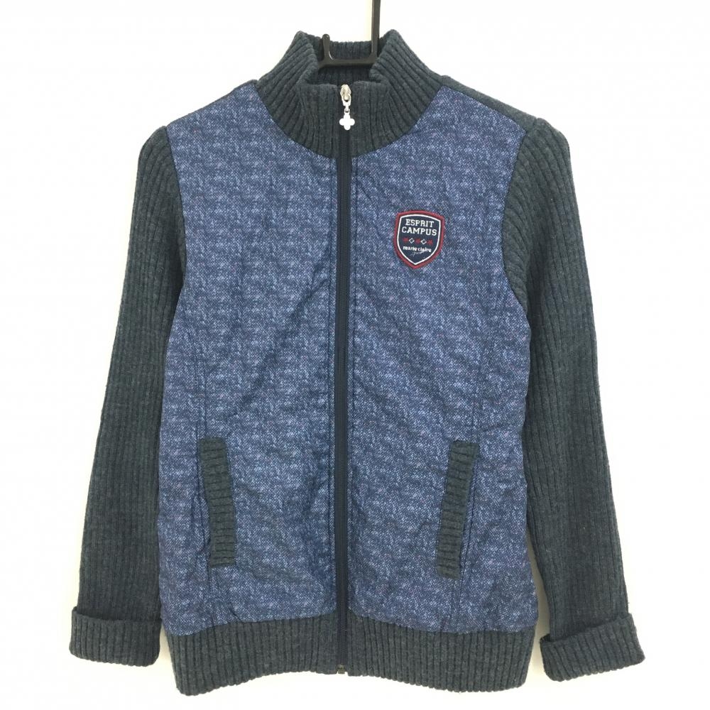 【美品】マリクレールスポール 中綿ジャケット ネイビー 身頃中綿 袖ニット 異素材切替 レディース M ゴルフウェア marie claire