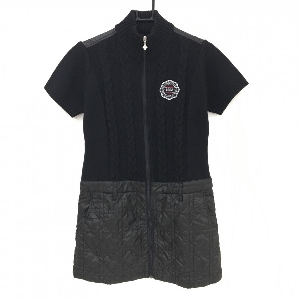 【超美品】マリクレールスポール 半袖中綿ニットワンピース 黒 前ケーブル編み ウール混 レディース M ゴルフウェア marie claire