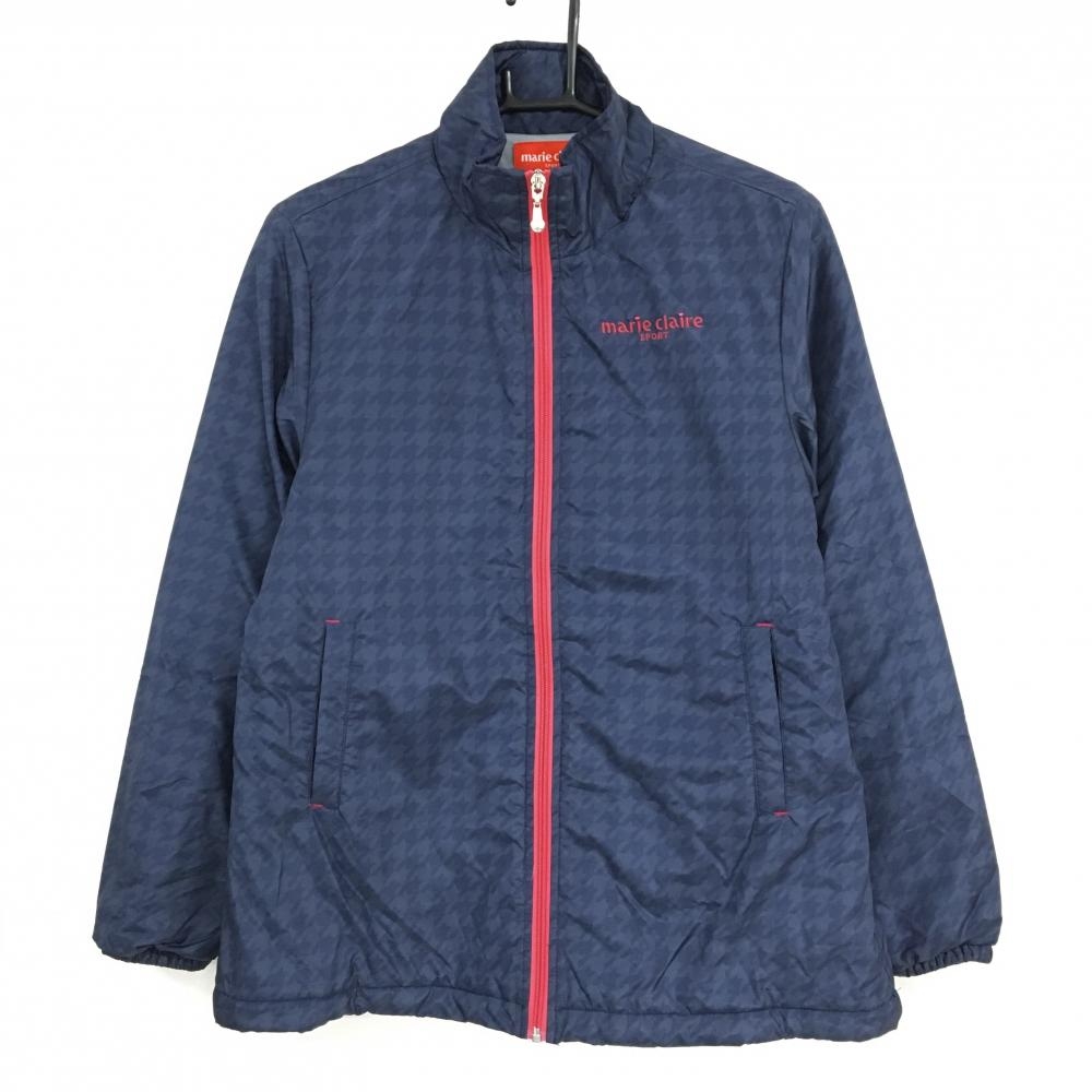【超美品】マリクレールスポール 中綿ジャケット ネイビー 千鳥格子 ジップピンク レディース L ゴルフウェア marie claire