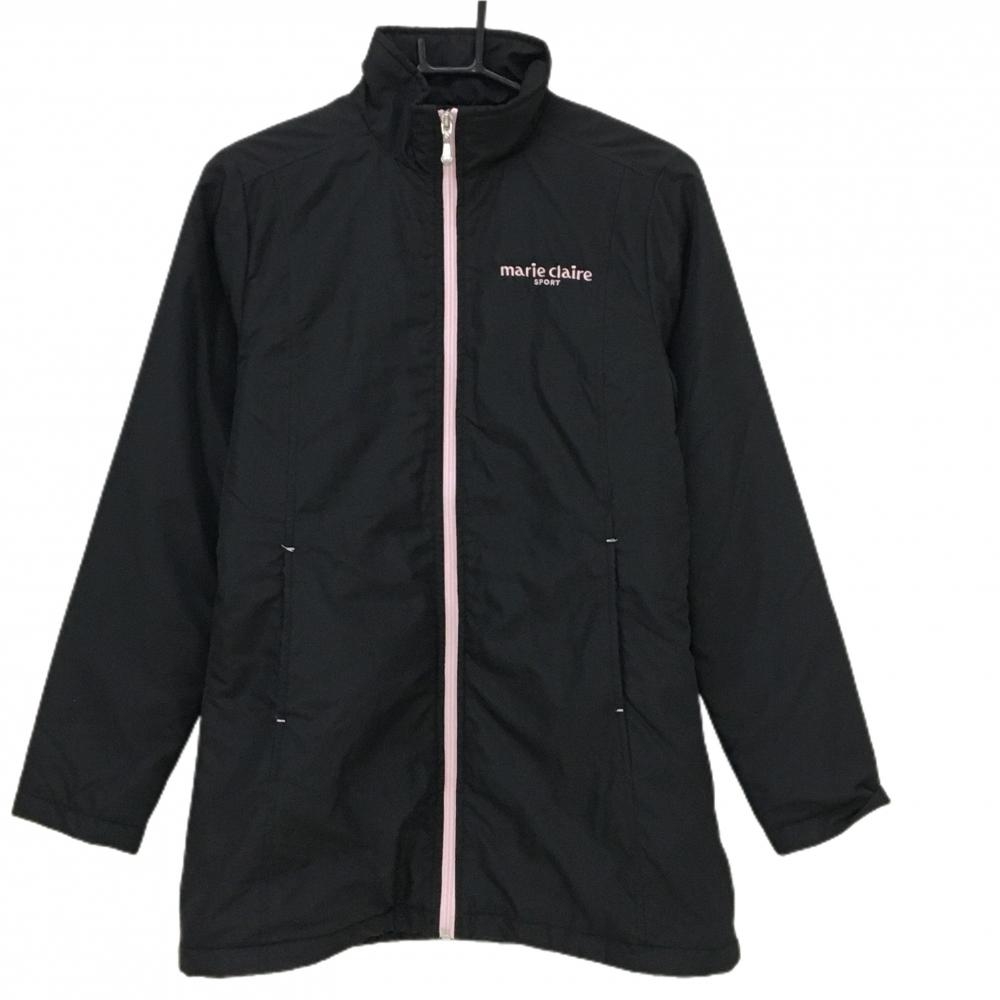 【美品】マリクレールスポール 中綿ジャケット 黒×パープルピンク ロゴ刺しゅう 裾ドローコード  レディース M ゴルフウェア marie claire