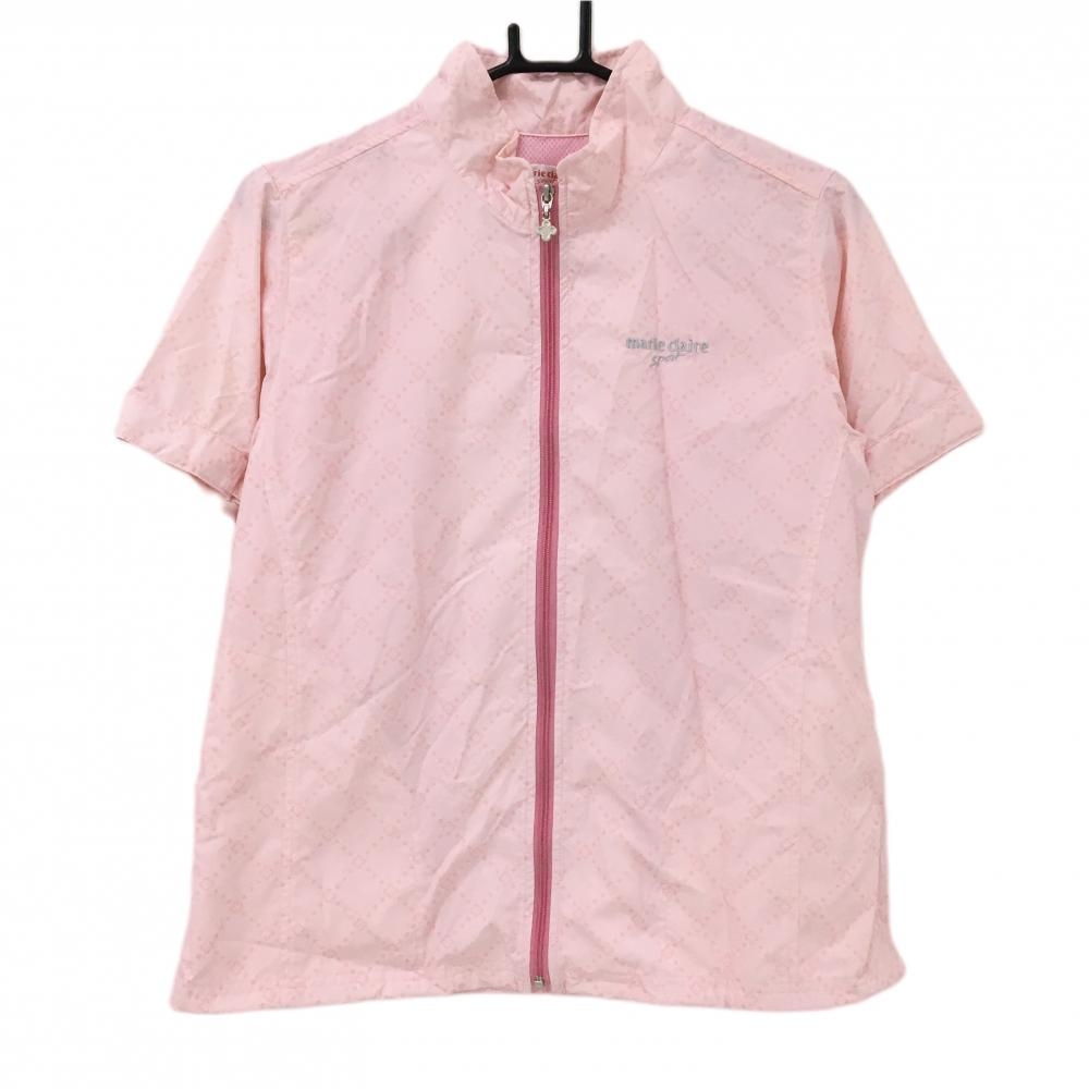 マリクレールスポール 半袖ジャケット ピンク 総柄 裏地一部メッシュ 裾ドローコード レディース L ゴルフウェア marie claire