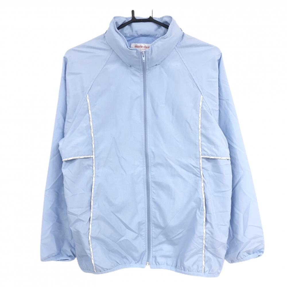 【美品】マリクレールスポール フード付きジャケット ライトブルー×白 フード収納可 レディース L ゴルフウェア marie claire