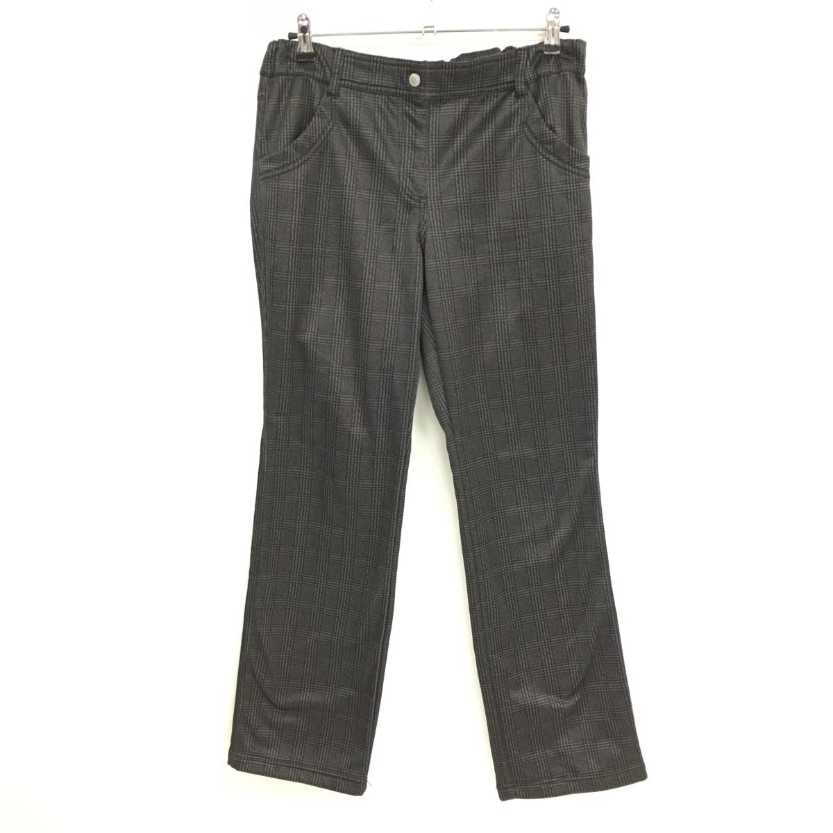【超美品】マリクレール パンツ グレー×黒 チェック 裏起毛 後ろウエストゴム レディース LL ゴルフウェア marie claire