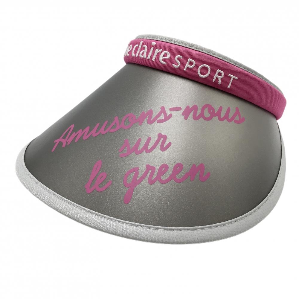 【美品】マリクレールスポール つば広サンバイザー グレー×ピンク つば透け感 ロゴ レディース  ゴルフウェア marie claire