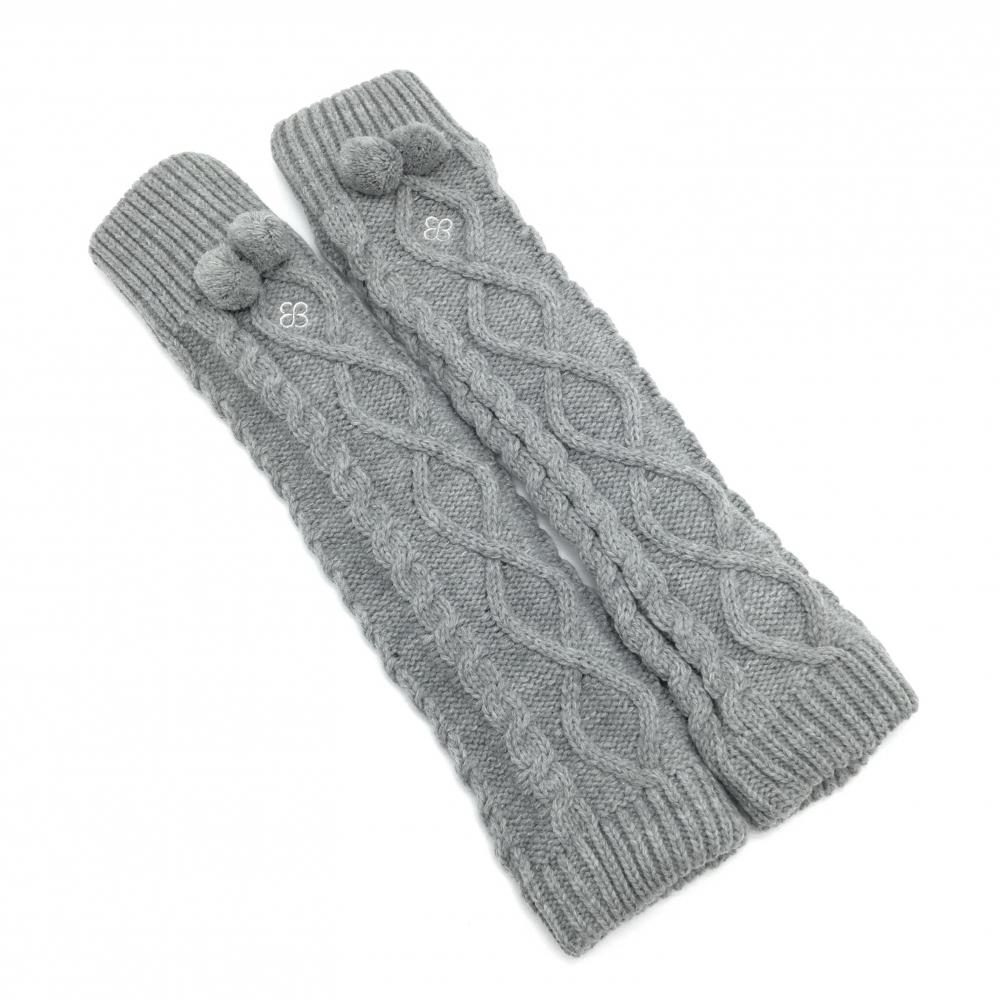 【超美品】マリクレールスポール ニットレッグウォーマー グレー ボンボン付き 裏フリース レディース  ゴルフウェア marie claire