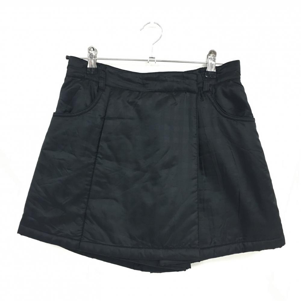 【美品】マリクレール 中綿スカート 黒 チェック地模様 巻きスカート風 内側インナーパンツ レディース M ゴルフウェア marie claire