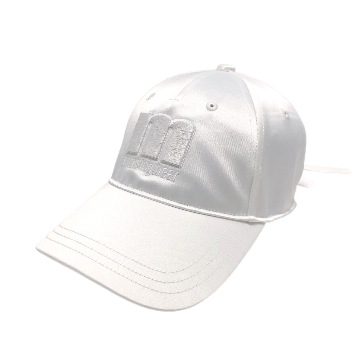 【超美品】マンシングウェア キャップ 白 リボン 額メッシュ レディース フリー(55～59cm) ゴルフウェア Munsingwear