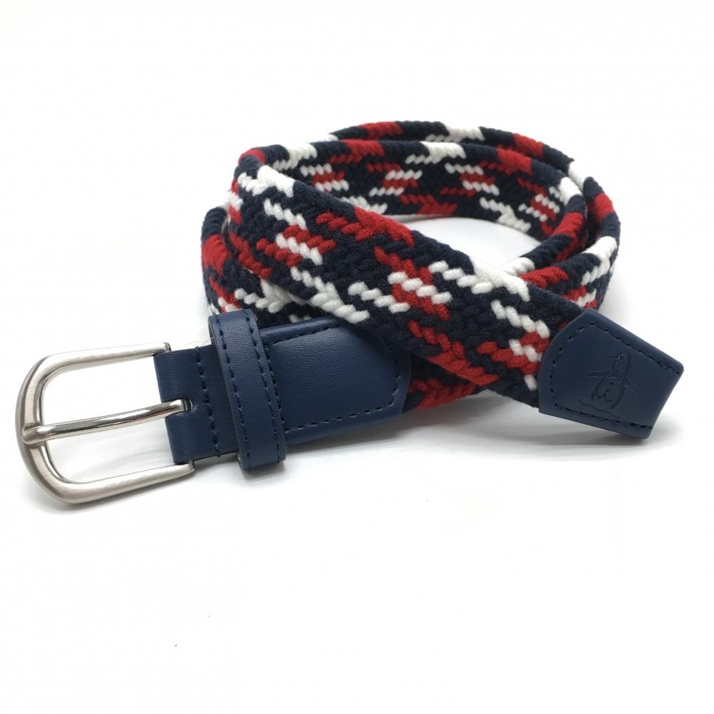 【新品】マンシングウェア 編み込みベルト ネイビー×白×レッド バックルシルバー  レディース F ゴルフウェア Munsingwear
