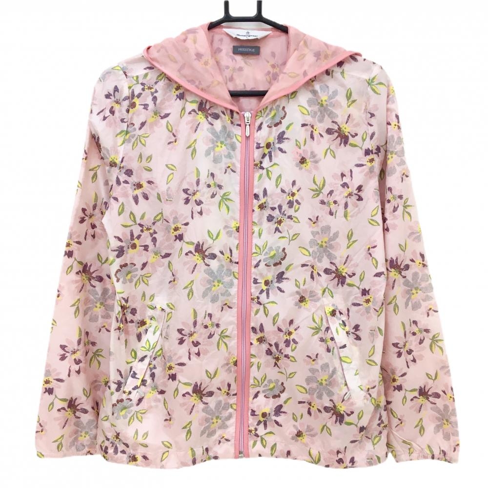 【超美品】マンシングウェア ナイロンジップパーカー ライトピンク×ライトグレー レディース L ゴルフウェア Munsingwear