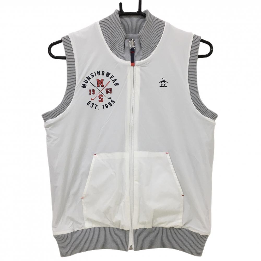 【美品】マンシングウェア リバーシブルベスト 白×グレー 裏ニット レディース M ゴルフウェア Munsingwear