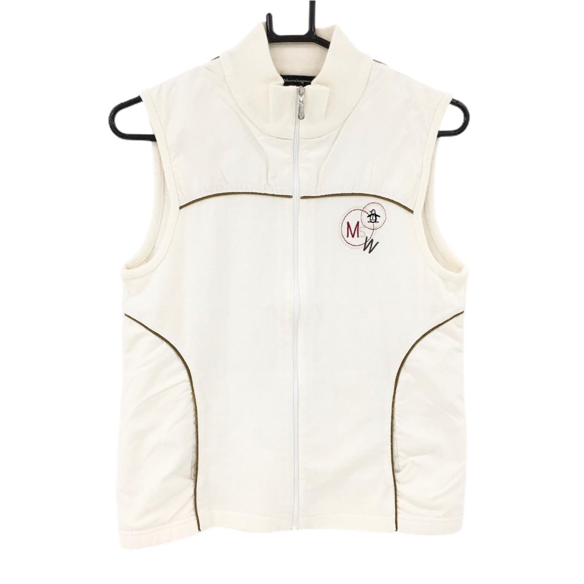 【美品】マンシングウェア 切替ニットベスト　アイボリー 上部・サイド異素材 レディース M ゴルフウェア Munsingwear