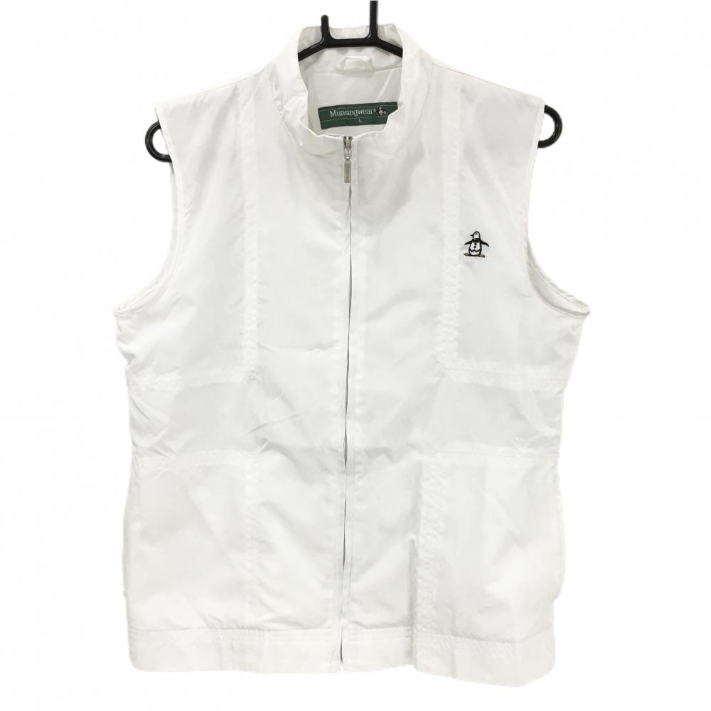 マンシングウェア アウターベスト 白 ペンギン刺しゅう 裏地メッシュ レディース L ゴルフウェア Munsingwear