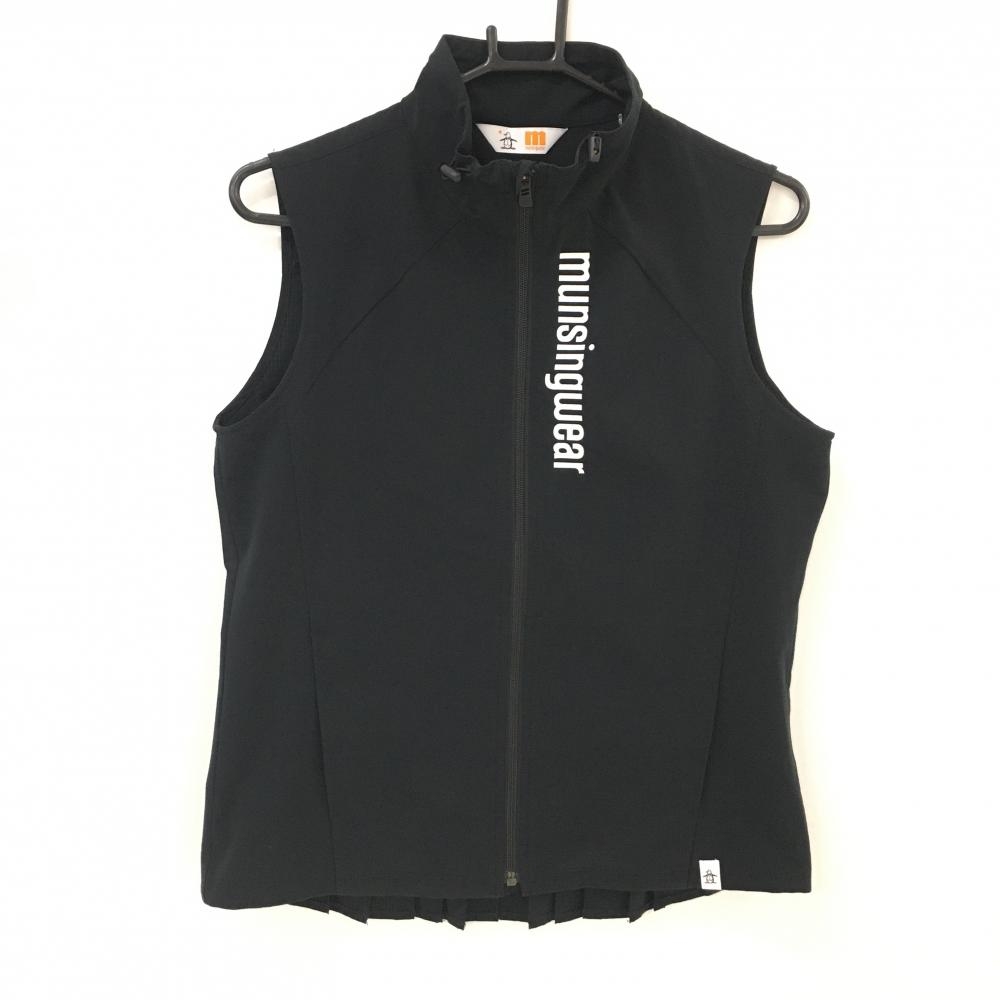 【美品】マンシングウェア ジップベスト 黒×白 後裾プリーツ レディース M ゴルフウェア Munsingwear