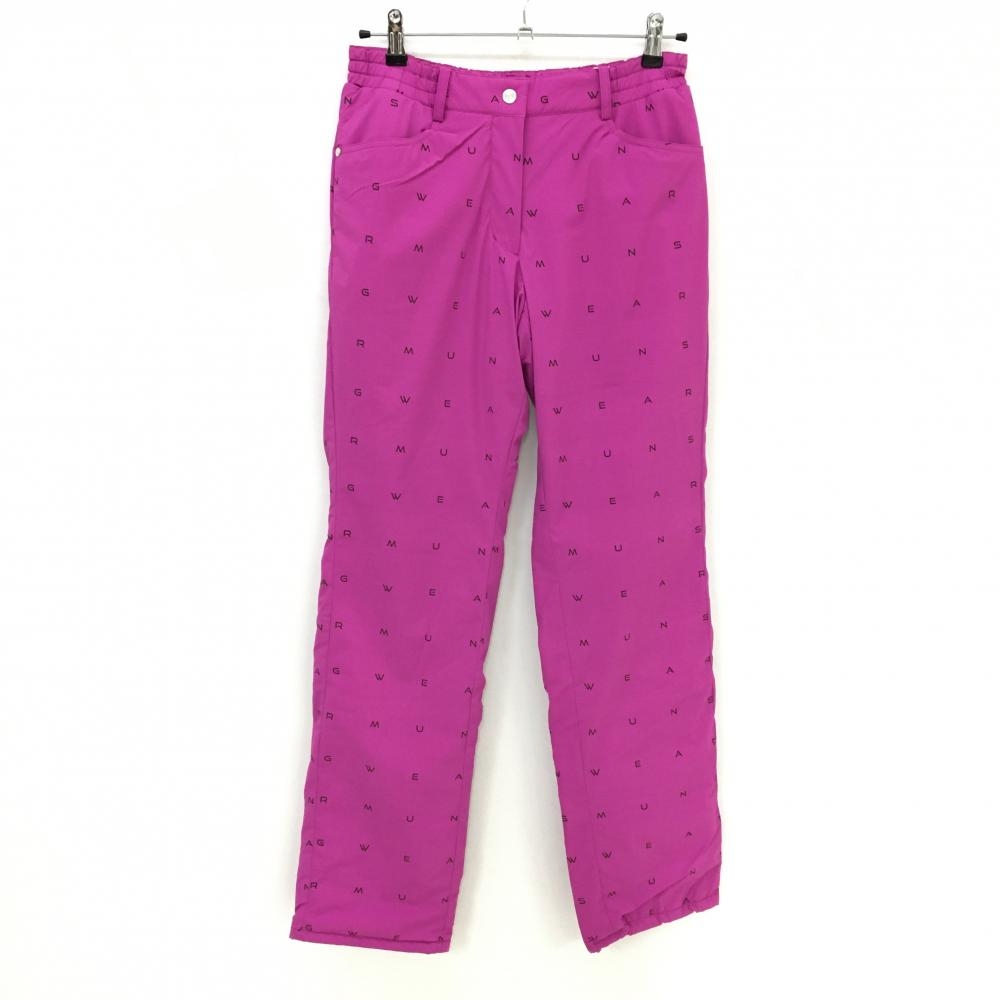 【新品】マンシングウェア 中綿パンツ ピンク×黒 ロゴ総柄 はっ水 ストレッチ レディース L ゴルフウェア Munsingwear