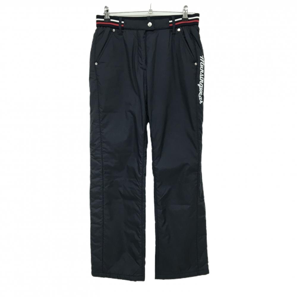 【美品】マンシングウェア 中綿パンツ ネイビー×白 ウエストゴム ロゴプリント  レディース L ゴルフウェア Munsingwear