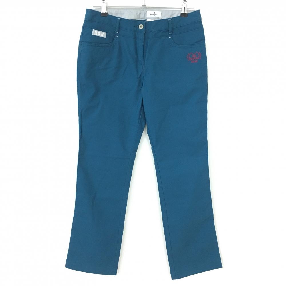 【超美品】Munsingwear マンシングウェア パンツ ブルーグリーン×レッド 表地微起毛 ストレッチ レディース 13 ゴルフウェア