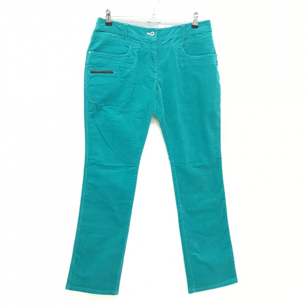 【超美品】マンシングウェア コーデュロイパンツ グリーン ロゴ刺しゅう レディース 15 ゴルフウェア Munsingwear