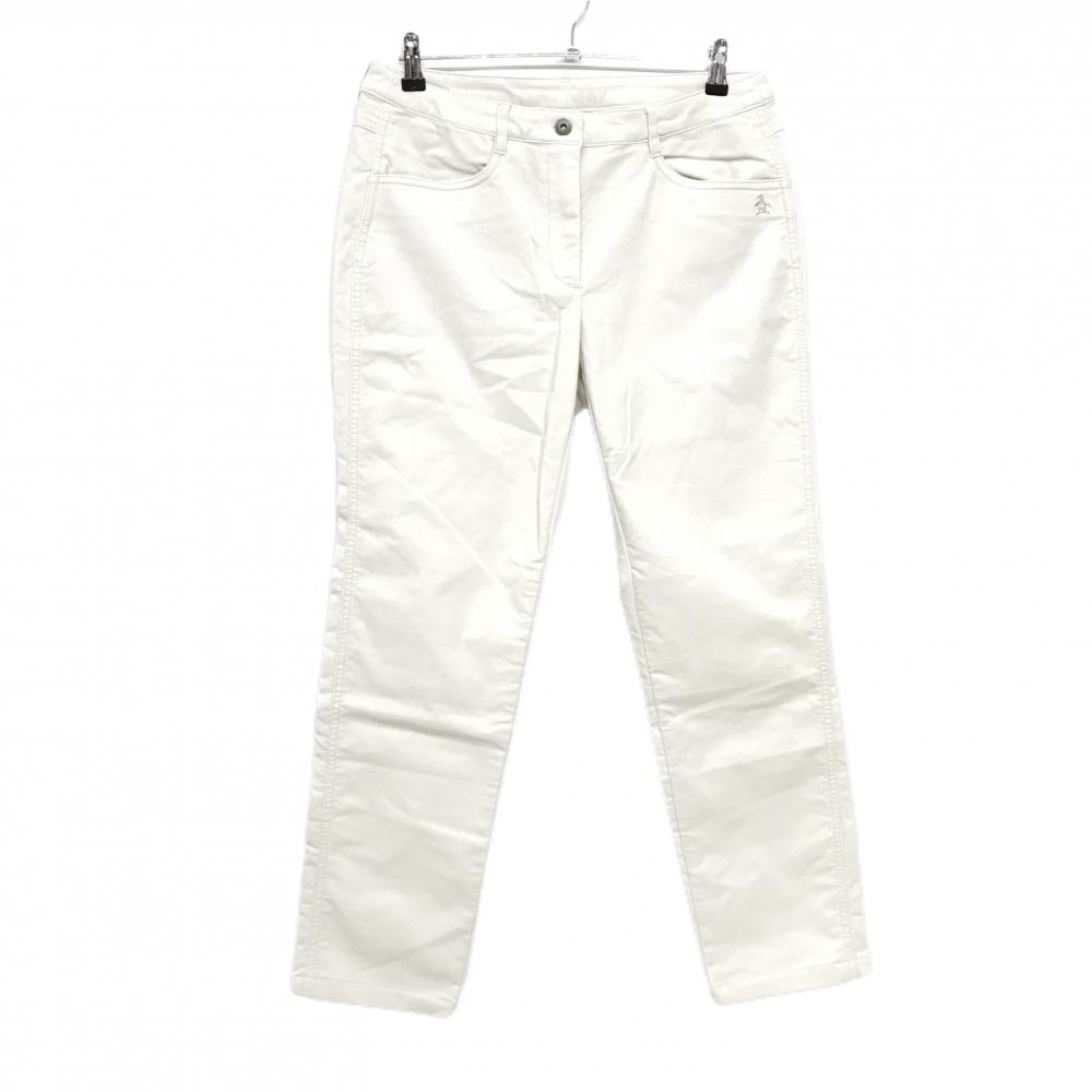 【美品】マンシングウェア コーデュロイパンツ アイボリー ロゴ刺しゅう 裏微起毛 レディース 15 ゴルフウェア Munsingwear