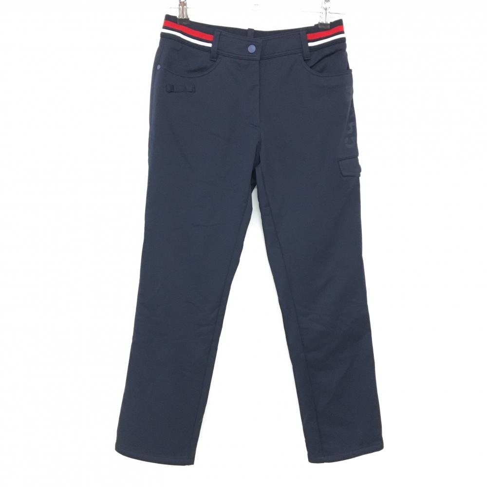 【美品】マンシングウェア パンツ ネイビー×レッド×白 ウエストゴムライン 裏起毛  レディース M ゴルフウェア Munsingwear