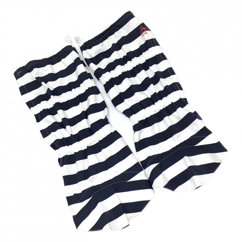 【美品】マンシングウェア レッグカバー 白×ネイビー ボーダー ドローコード レディース  ゴルフウェア Munsingwear