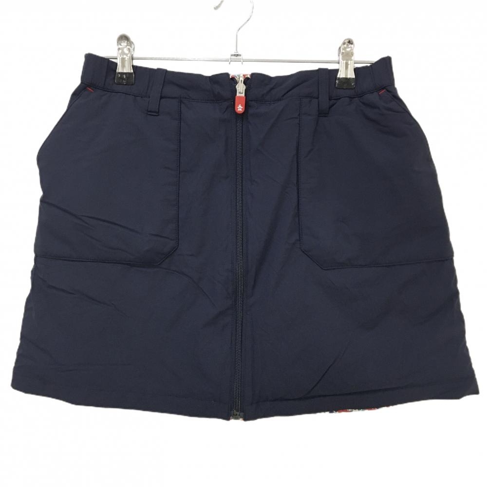 【美品】マンシングウェア リバーシブルダウンスカート ネイビー×レッド 裏花柄 センタージップ  レディース L ゴルフウェア Munsingwear