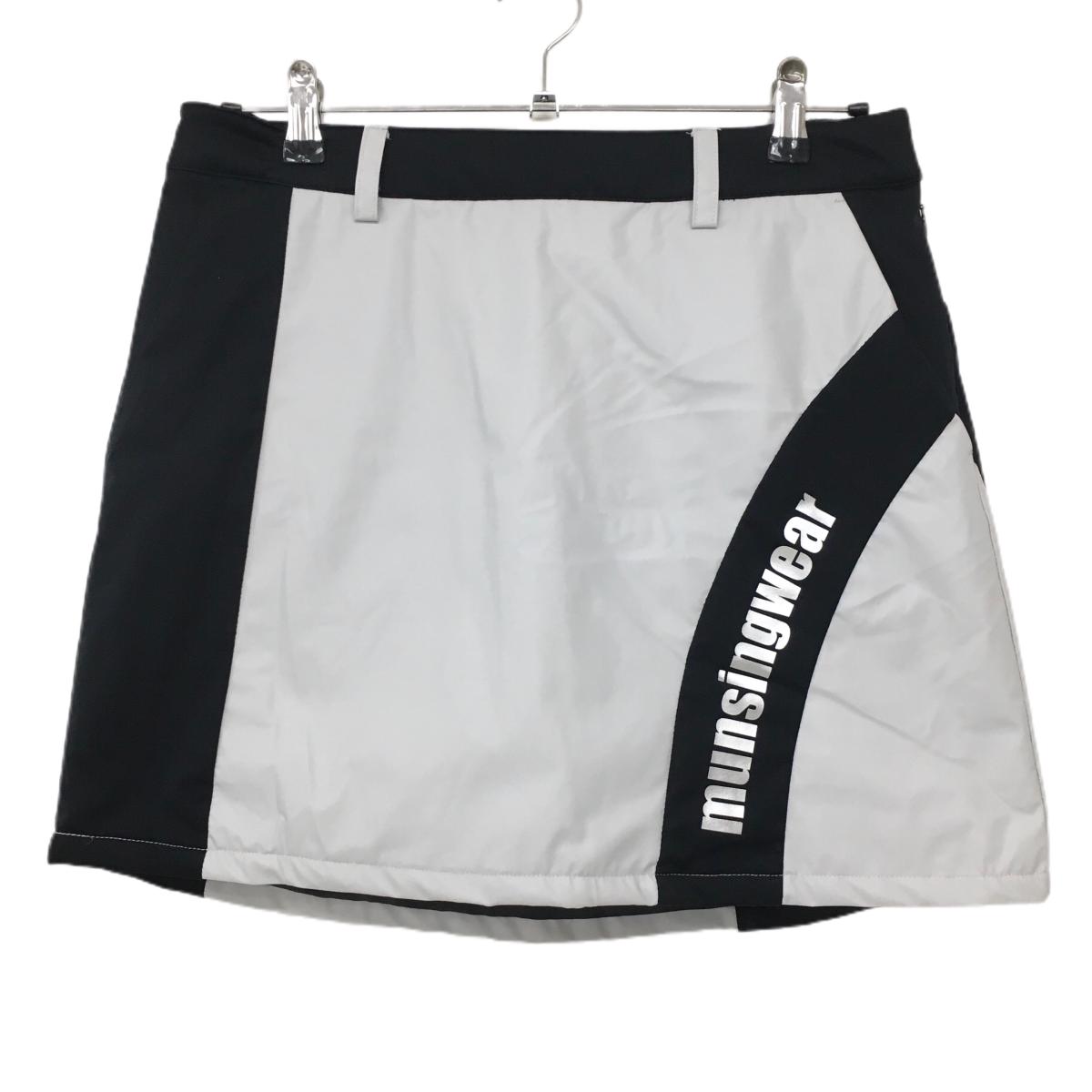 【美品】マンシングウェア 中綿スカート ライトグレー×黒 ロゴプリント レディース 11 ゴルフウェア Munsingwear