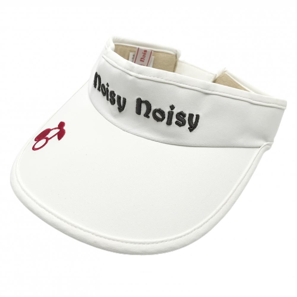 【美品】ノイジーノイジー サンバイザー 白×グレー ロゴ刺しゅう サクランボ  MUスポーツ レディース  ゴルフウェア M・U SPORTS