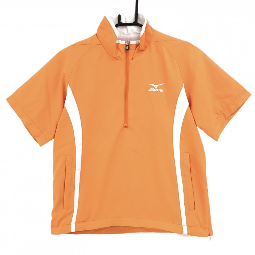 【美品】ミズノゴルフ 半袖ジャケット オレンジ ハーフジップ ブレスサーモ レディース M ゴルフウェア MIZUNO