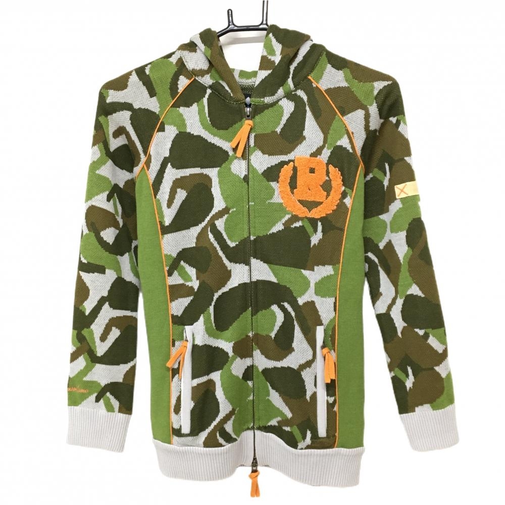 【美品】ラッセルノ ニットジップパーカー グレー×グリーン×ダークグリーン カモフラ 迷彩 レディース S ゴルフウェア RUSSELUNO