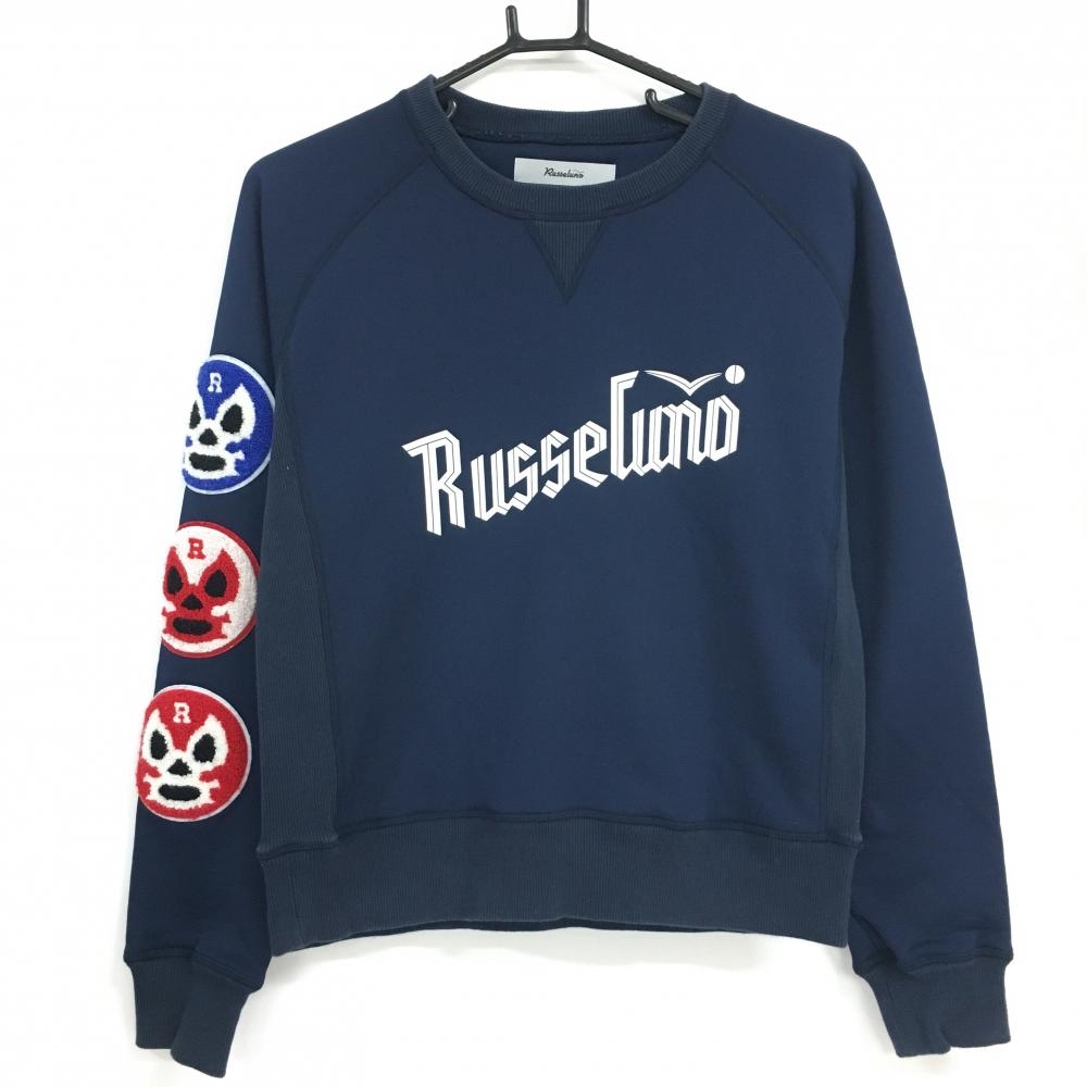 ラッセルノ トレーナー ネイビー×白 ルチャワッペン 裏起毛 ダンボールニット  レディース 1(M) ゴルフウェア RUSSELUNO