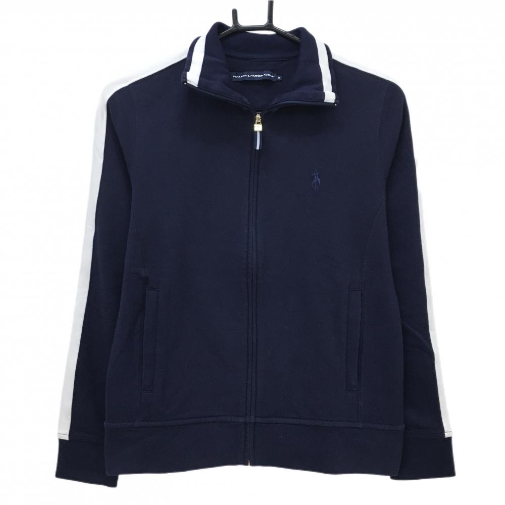 ラルフローレンゴルフ ジャケットブルゾン ネイビー×白 袖ライン レディース M ゴルフウェア Ralph Lauren