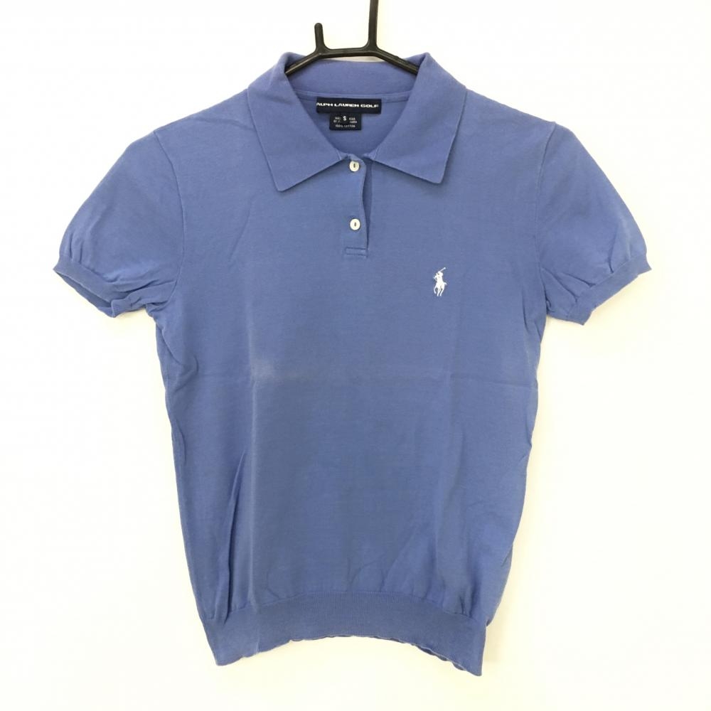ラルフローレン セーター 半袖ニットポロシャツ ブルー ロゴ刺しゅう レディース S ゴルフウェア Ralph Lauren