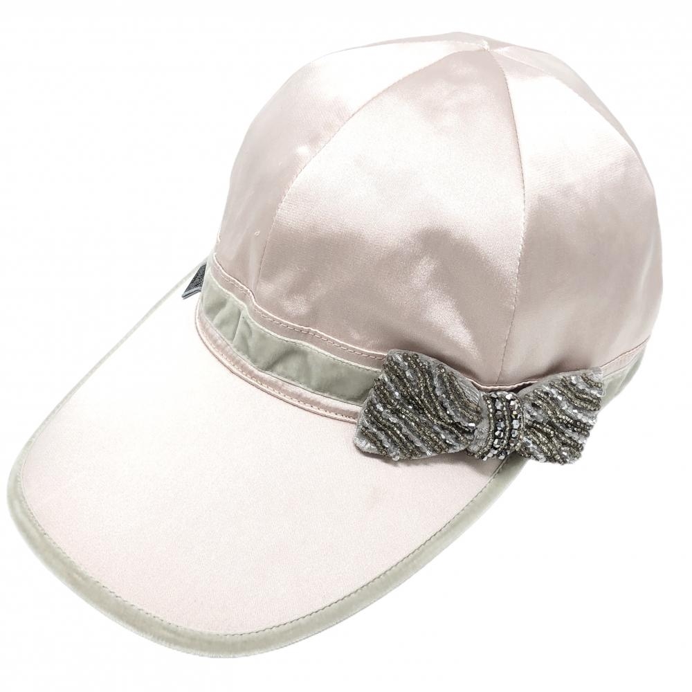【美品】ランバンスポール キャップ スモーキーピンク×ライトグレー リボン付 レディース  ゴルフウェア LANVIN SPORT