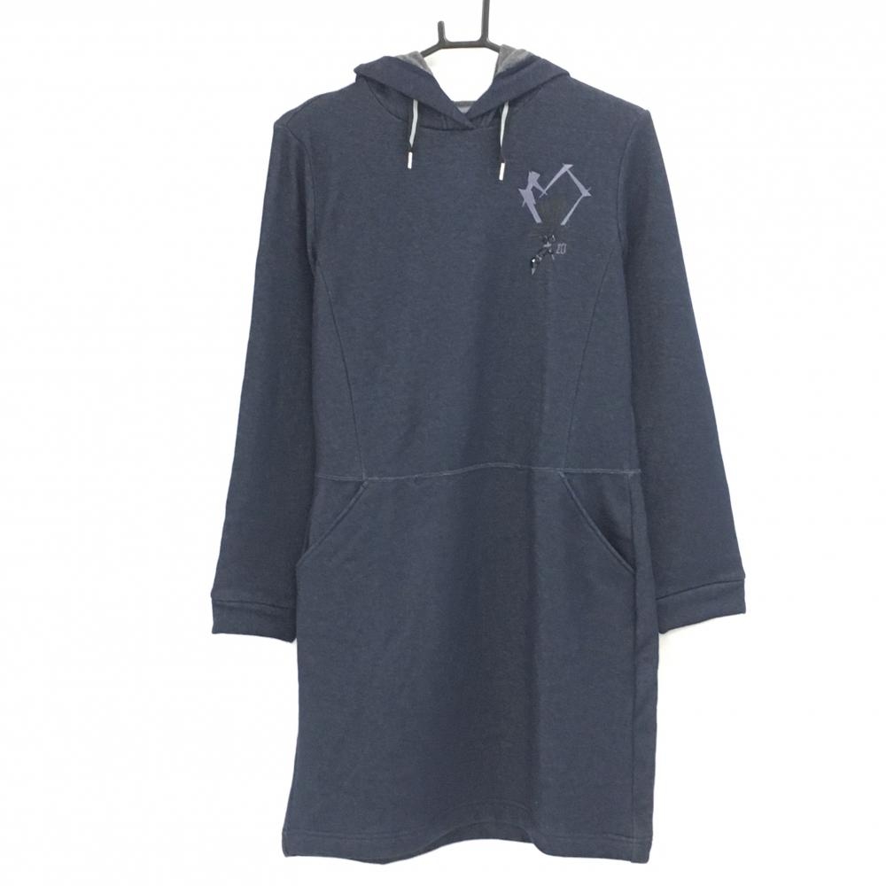 【新品】ランバンスポール フード付ワンピース ネイビー 刺しゅう 裏起毛  レディース 42(XL) ゴルフウェア LANVIN SPORT