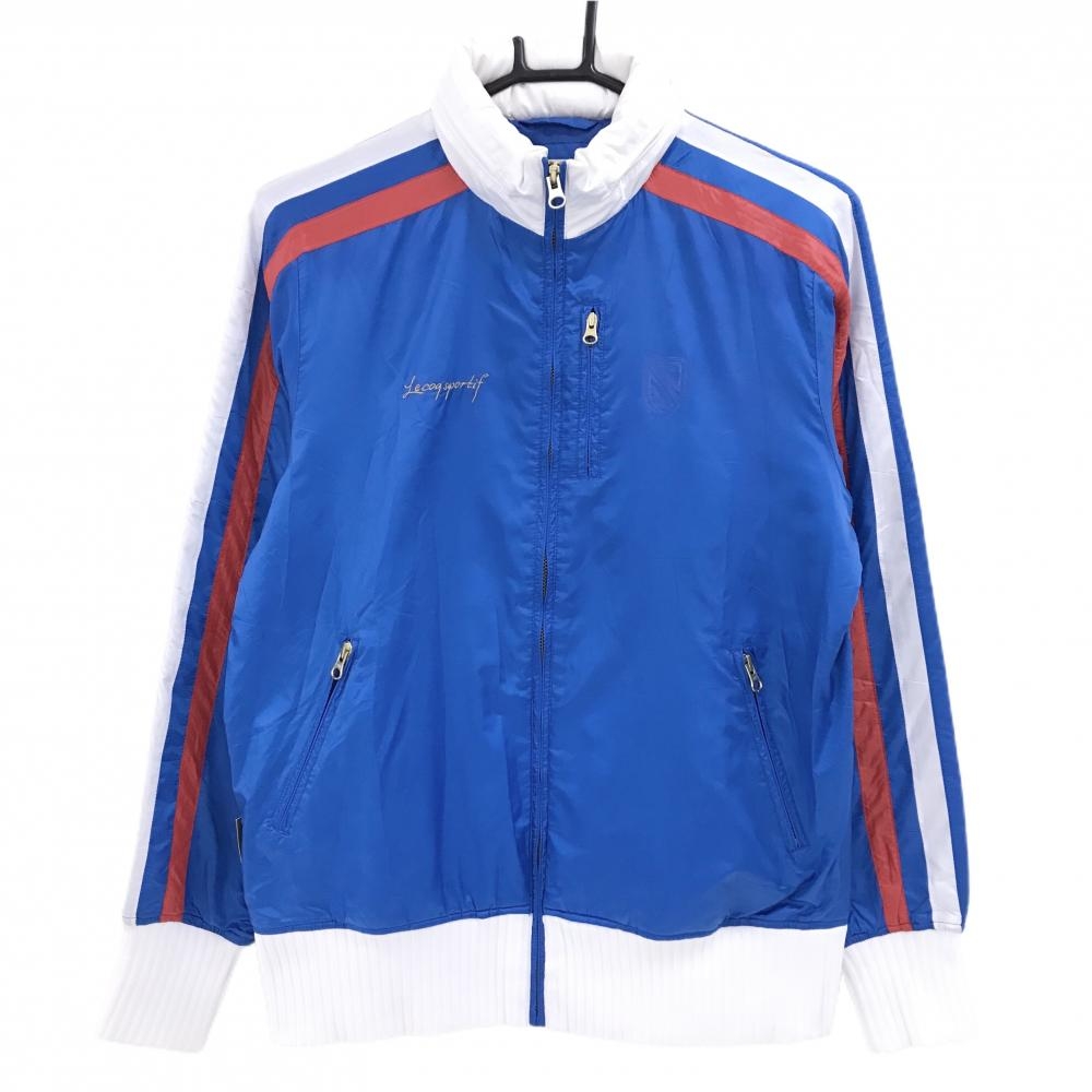 ルコック 中綿ジャケット ブルー×白 袖ライン 光沢カ感 フード収納可 レディース L ゴルフウェア le coq sportif