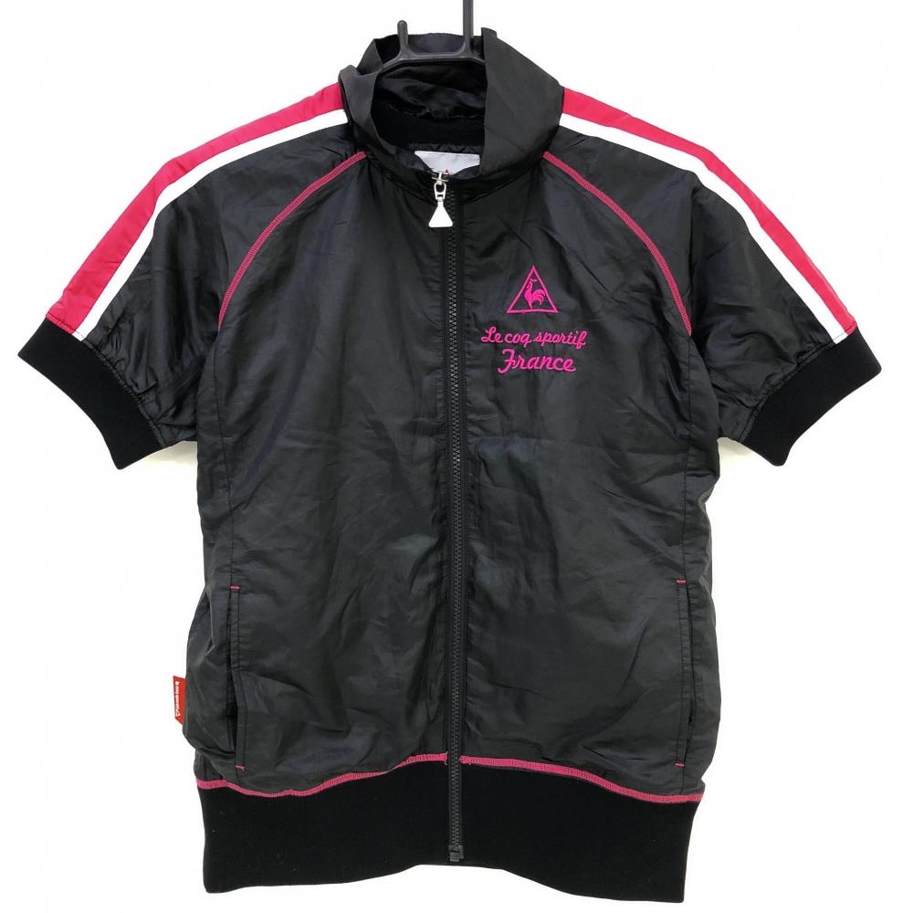 ルコック 半袖ブルゾン 黒×ピンク 袖ライン 裏地メッシュ レディース M ゴルフウェア le coq sportif