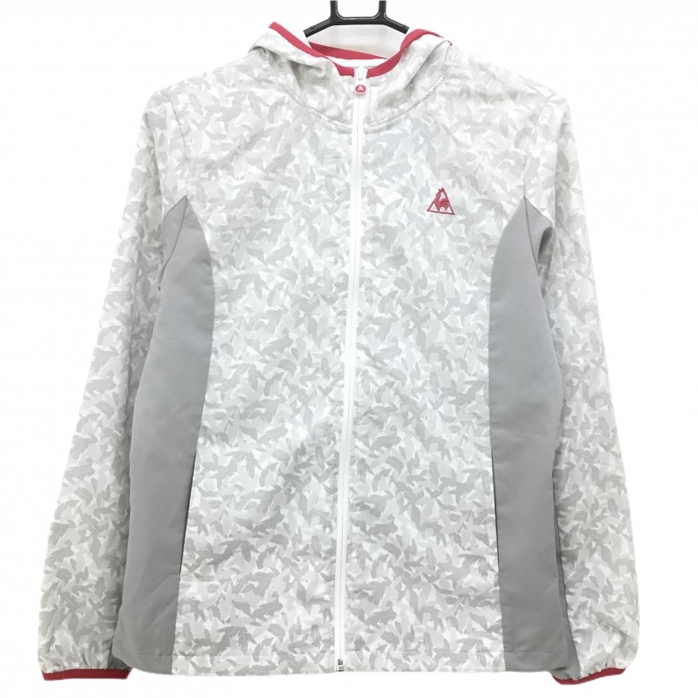 【超美品】ルコック ジップパーカー グレー×白 羽総柄 胸刺しゅう レディース L ゴルフウェア le coq sportif