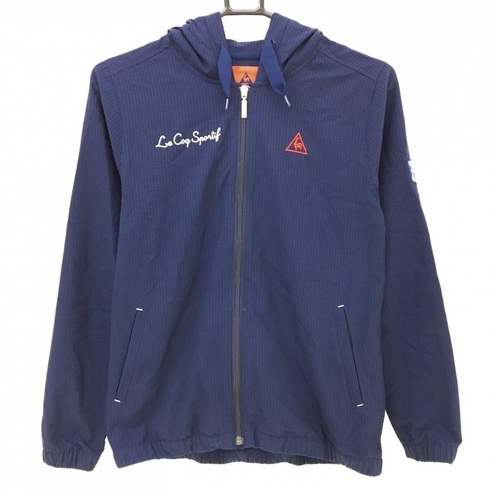 【超美品】ルコックゴルフ ジップパーカー ネイビー サッカー生地 ブルゾン レディース M ゴルフウェア le coq sportif