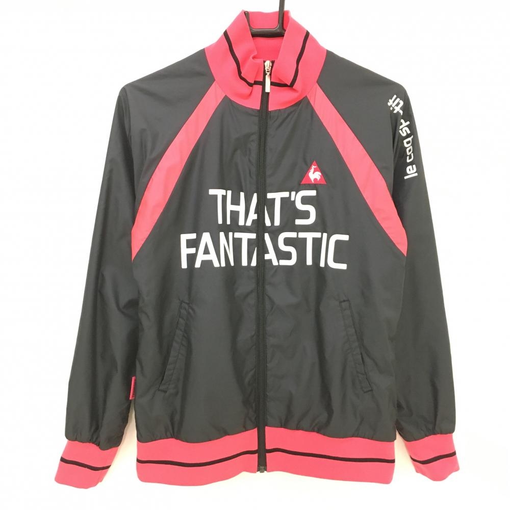 【美品】ルコック ジャケットブルゾン 黒×ピンク フロントプリント メッシュ裏地  レディース M ゴルフウェア le coq sportif
