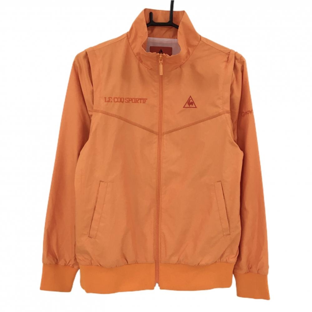 【美品】ルコックゴルフ 2WAYジャケット オレンジ 裏メッシュ 袖着脱可 収納袋付 レディース L ゴルフウェア le coq sportif