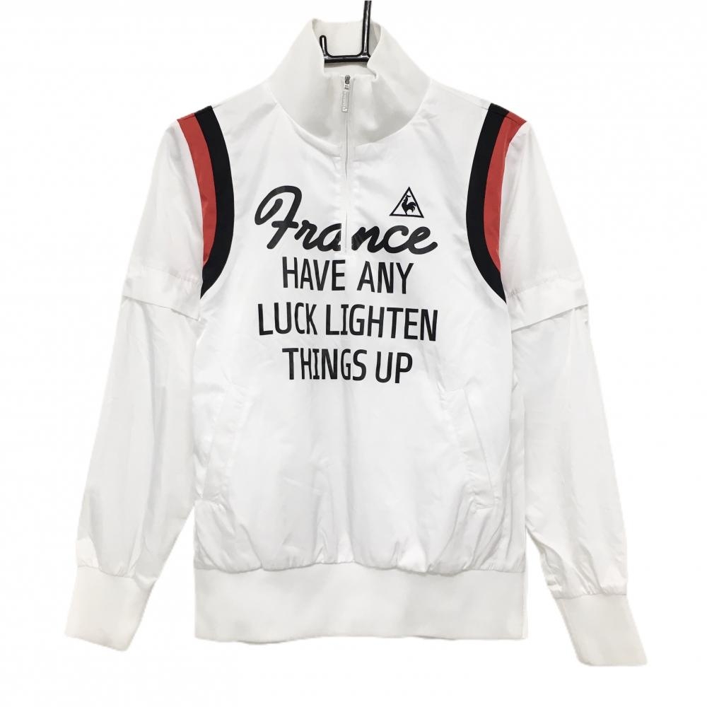 ルコックゴルフ 2WAYブルゾン 白×黒×レッド 裏メッシュ ハーフジップ 袖着脱可  レディース L ゴルフウェア le coq sportif