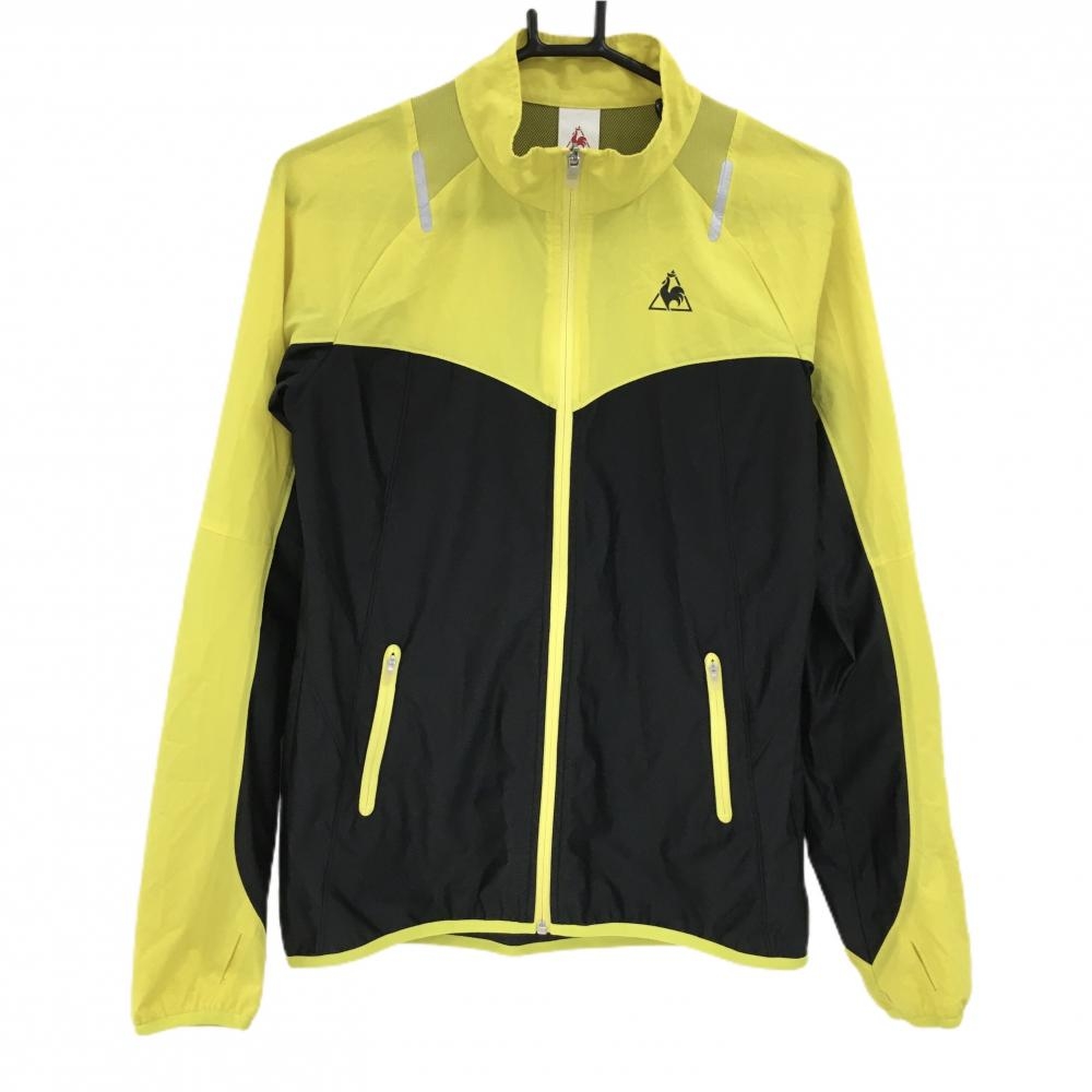 ルコック ジャケットブルゾン イエロー×黒 胸元ロゴ サムホール  レディース L ゴルフウェア le coq sportif
