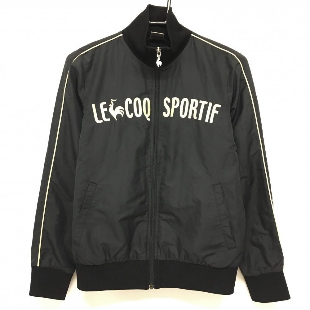 ルコック ジャケットブルゾン 黒×ライトベージュ ロゴ刺しゅう 肩・袖ライン  レディース L ゴルフウェア le coq sportif